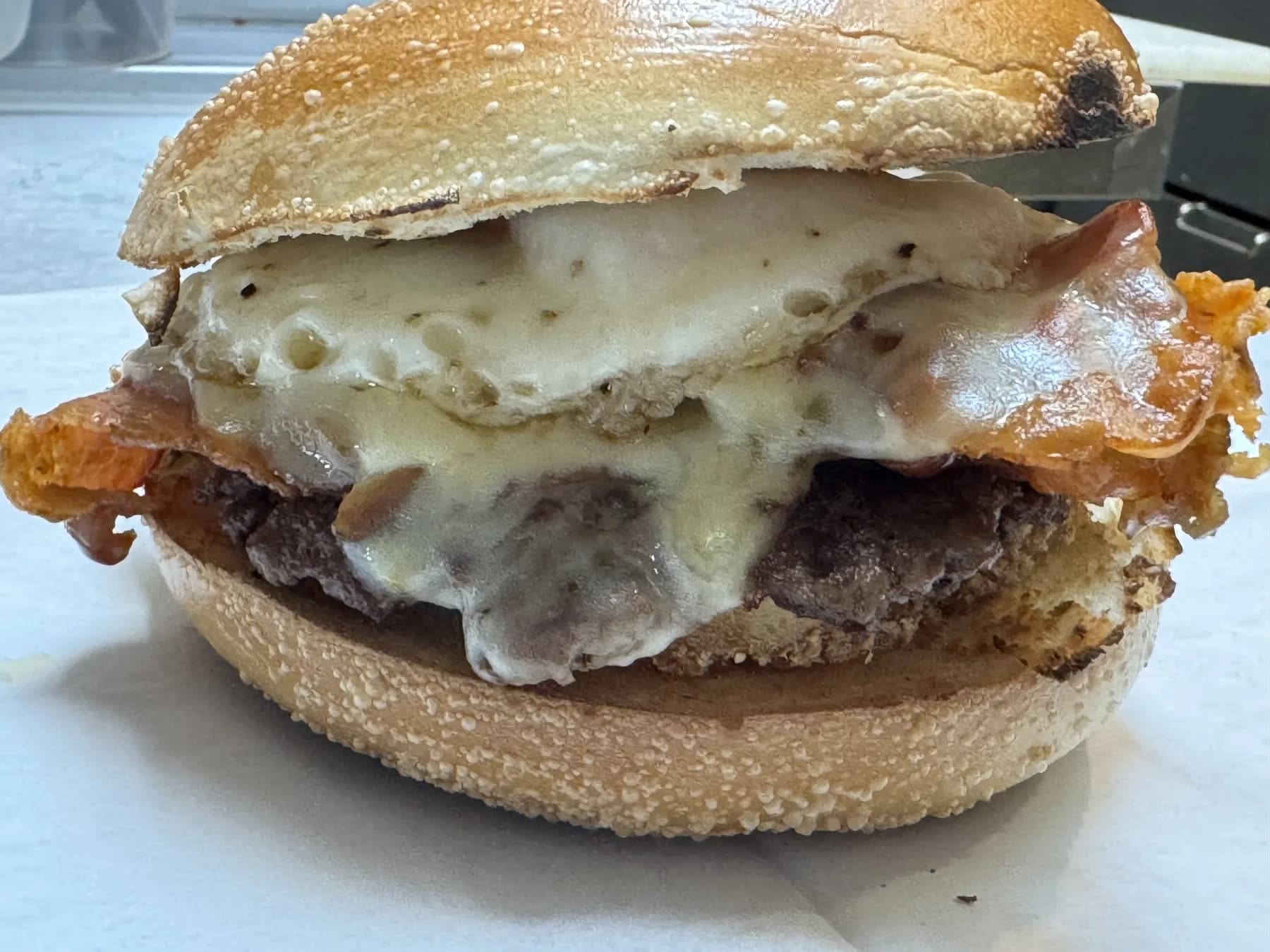 Cheeseburger close-up from Windsor Deli