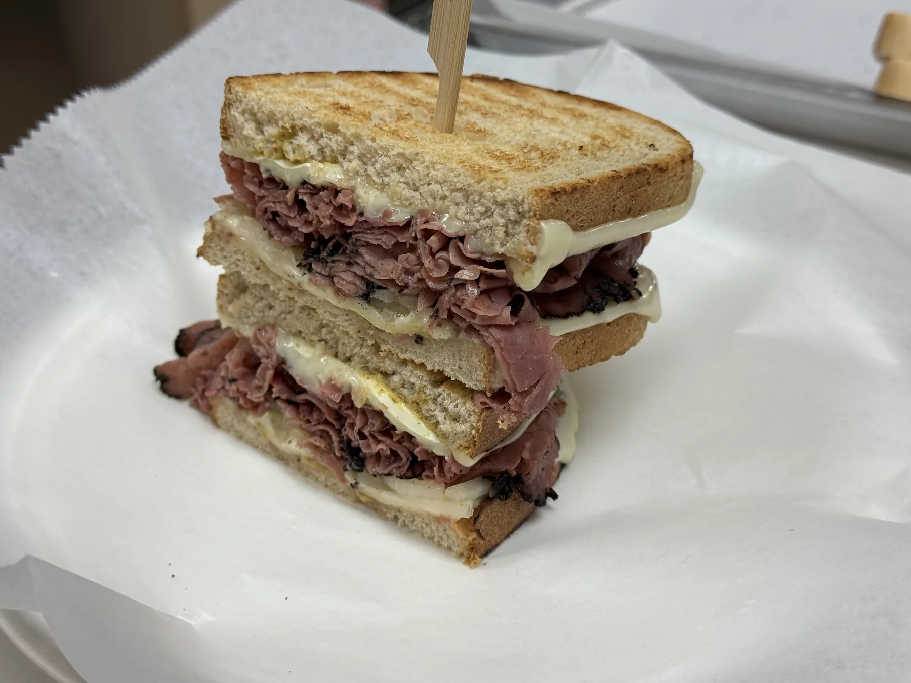 Stacked pastrami sandwich from Windsor Deli